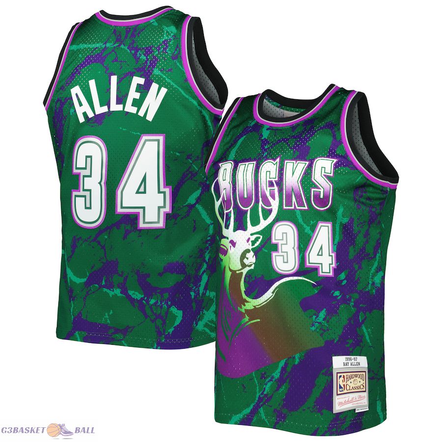 Men's Milwaukee Bucks Ray Allen Mitchell & Ness Green 1996/97 Hardwood Classics Marble Swingman Jersey