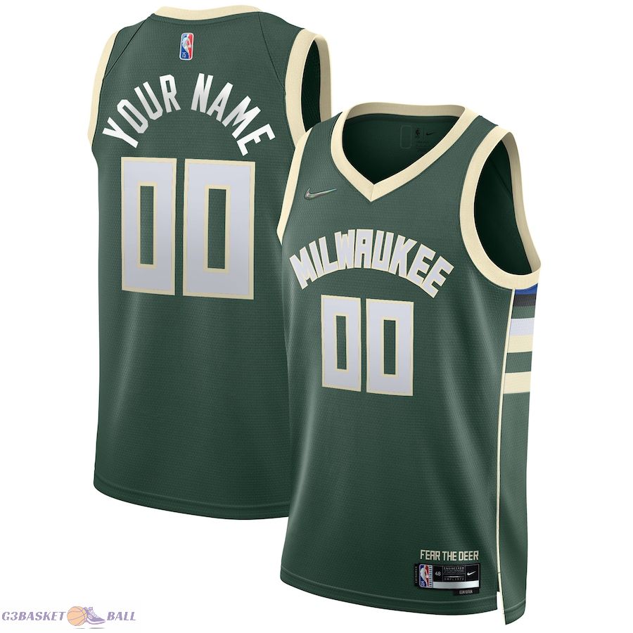 Men's Milwaukee Bucks Hunter Green 2021/22 Diamond Swingman Custom Jersey - Icon Edition