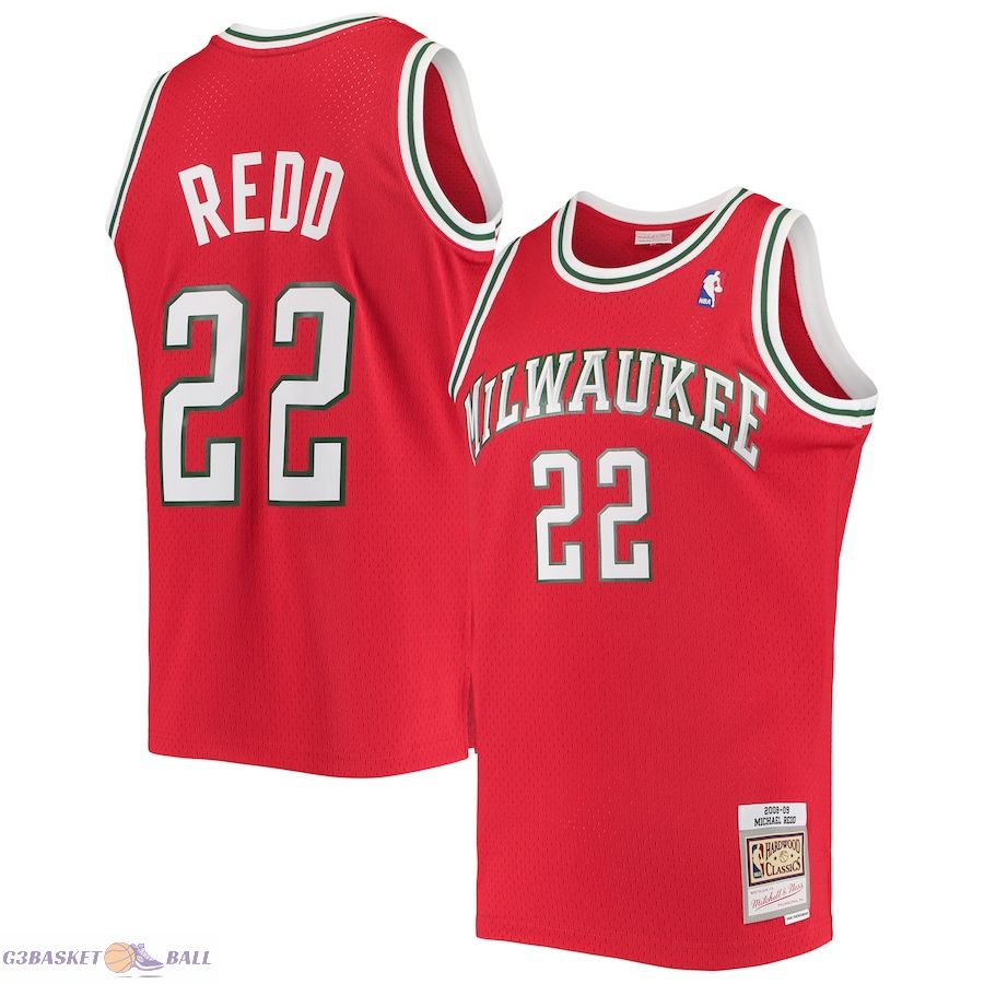 Men's Milwaukee Bucks Michael Redd Mitchell & Ness Red 2001/02 Hardwood Classics Swingman Jersey