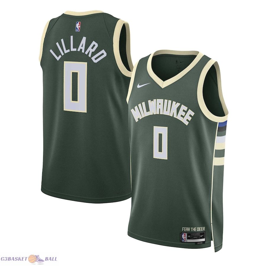 Unisex Milwaukee Bucks Damian Lillard Hunter Green Swingman Jersey - Icon Edition