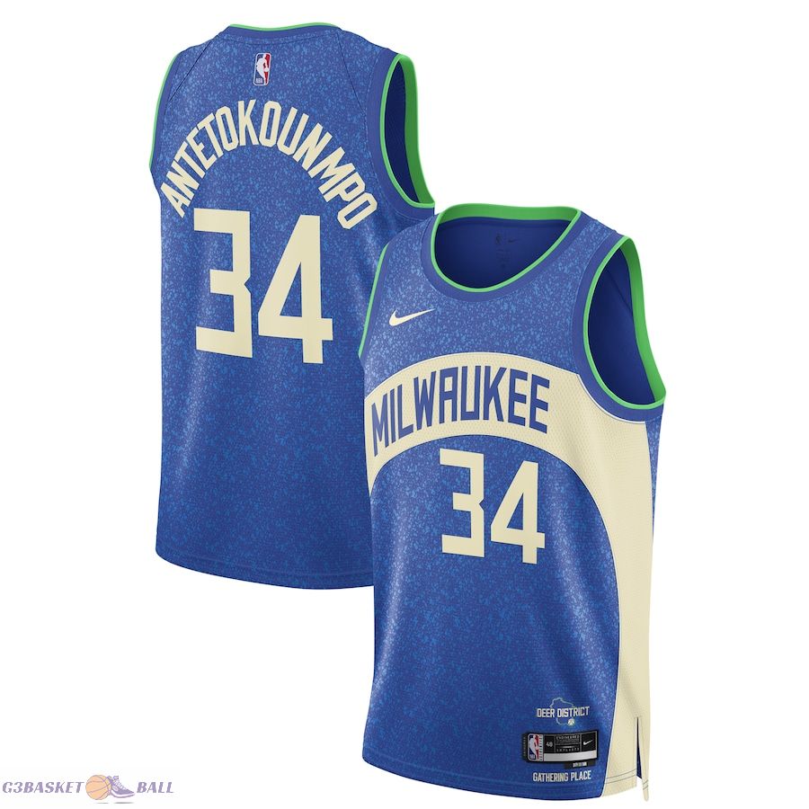 Unisex Milwaukee Bucks Giannis Antetokounmpo Blue 2023/24 Swingman Jersey - City Edition