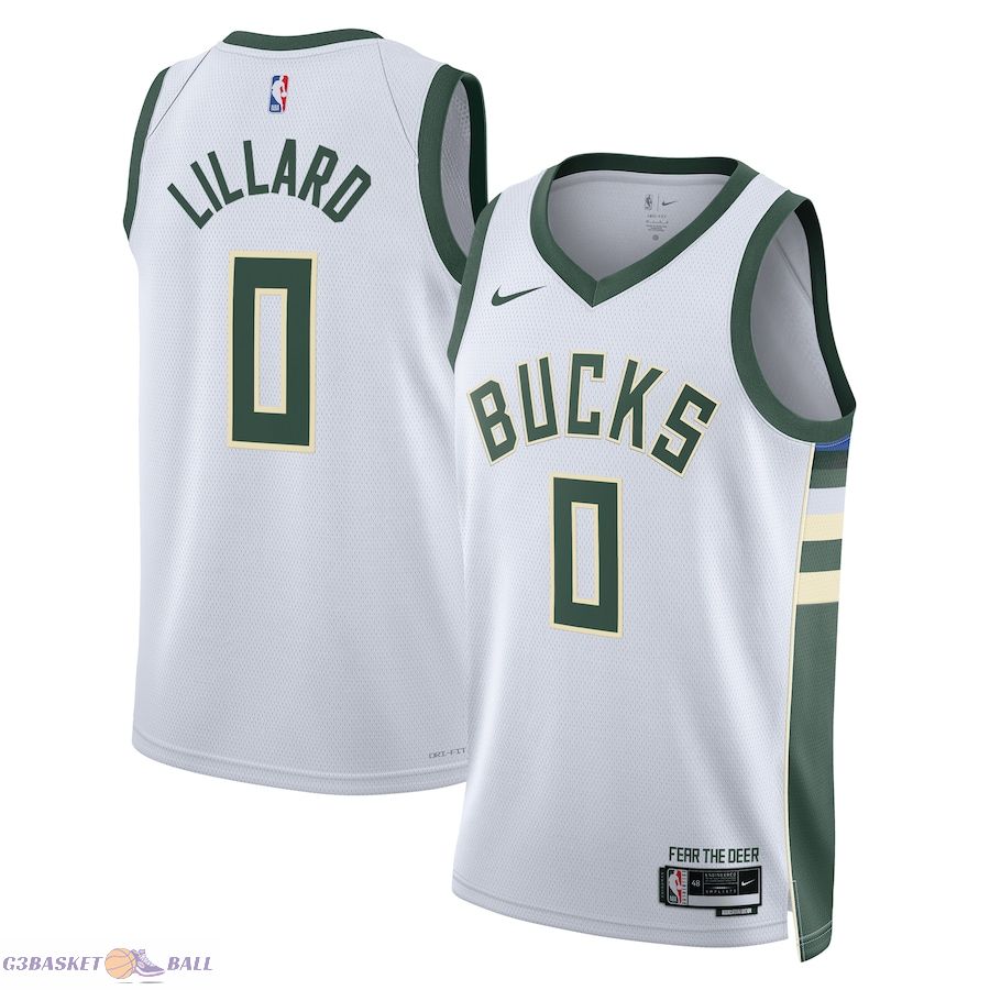 Unisex Milwaukee Bucks Damian Lillard White Fear The Deer Swingman Player Jersey - Association Edition