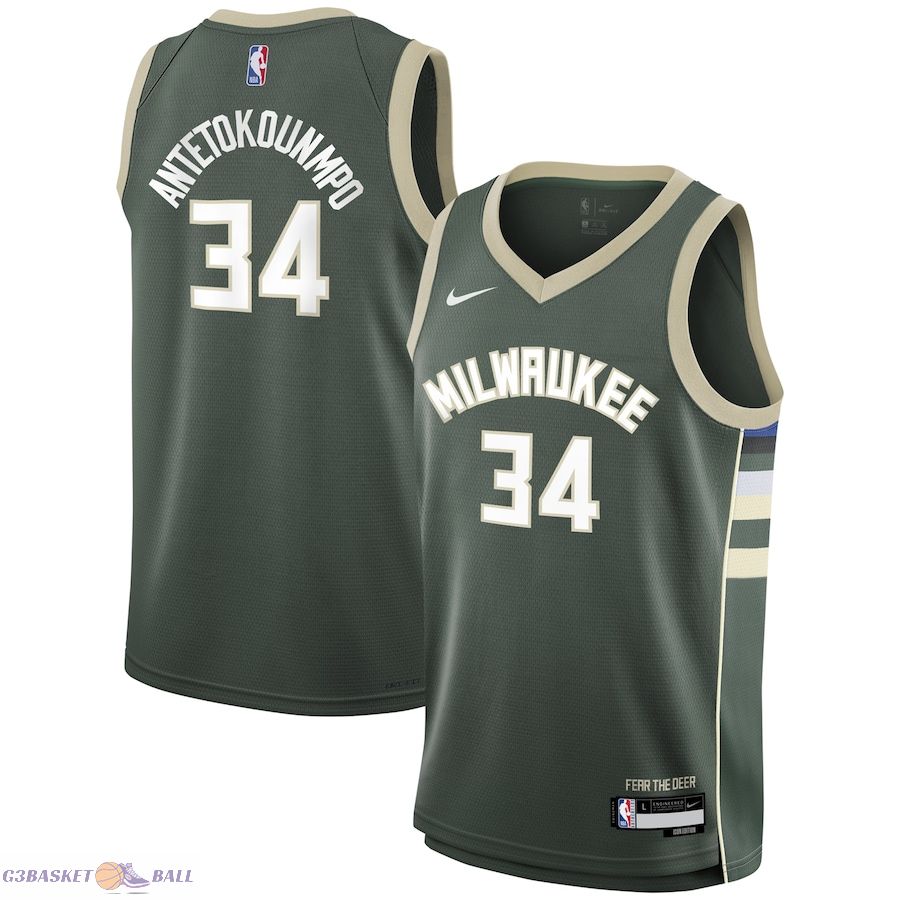 Youth Milwaukee Bucks Giannis Antetokounmpo Hunter Green Swingman Jersey - Icon Edition