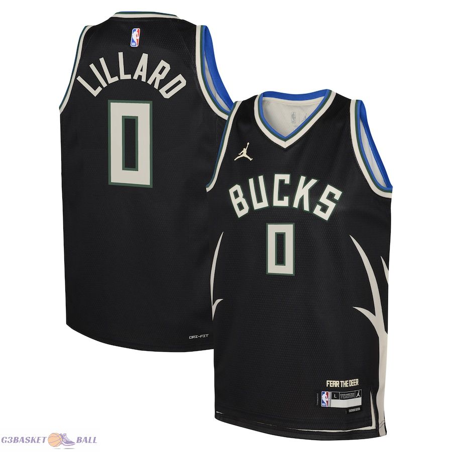 Youth Milwaukee Bucks Damian Lillard Jordan Brand Black Swingman Jersey - Statement Edition