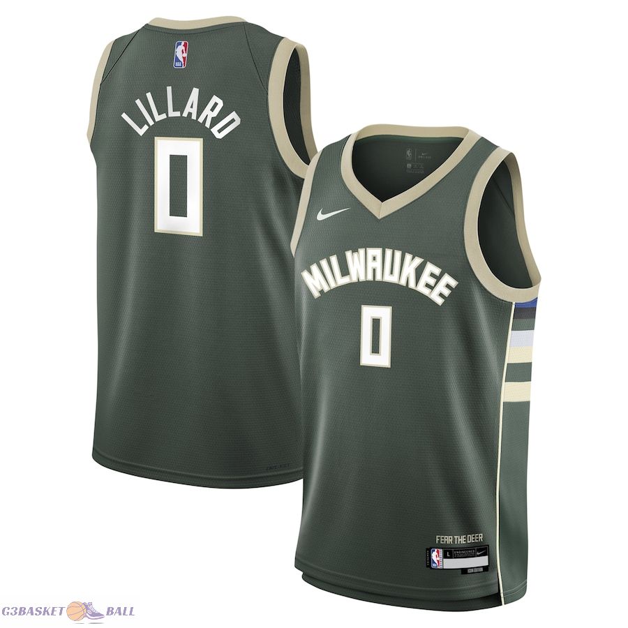 Youth Milwaukee Bucks Damian Lillard Hunter Green Swingman Jersey - Icon Edition