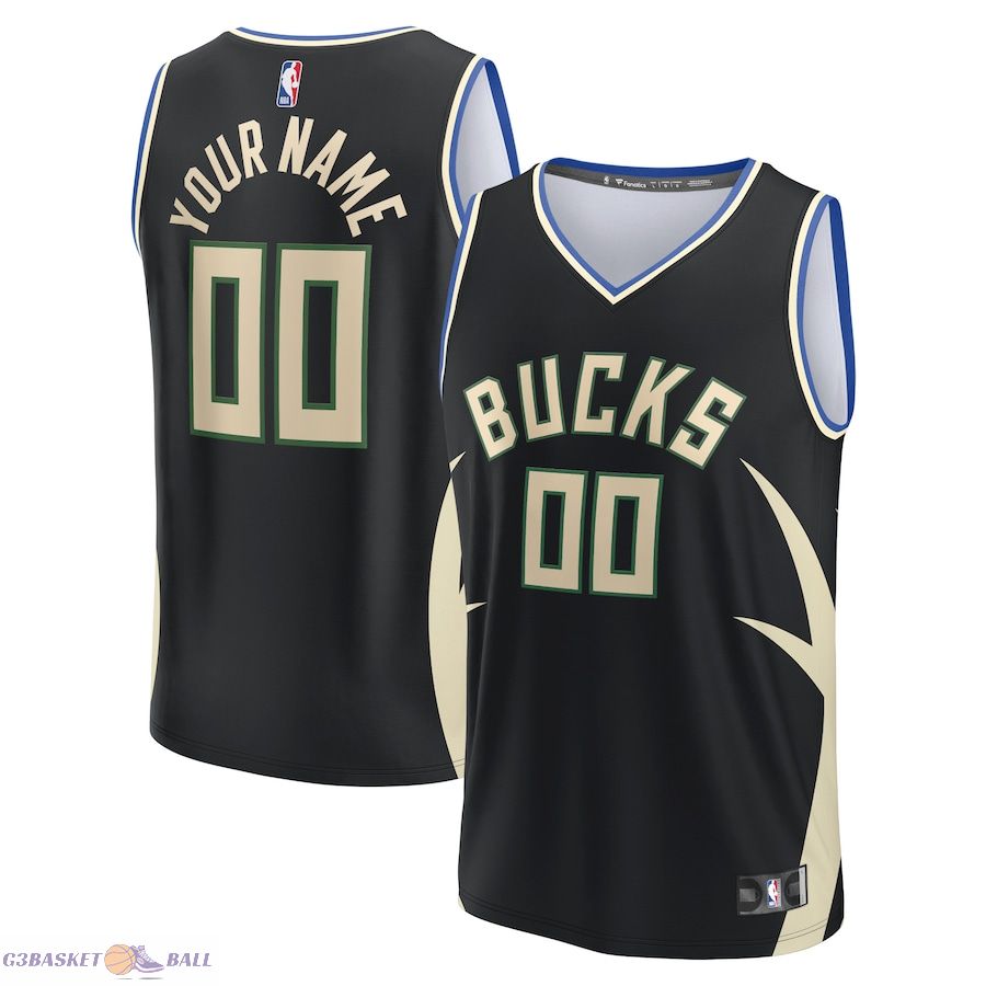 Youth Milwaukee Bucks Fanatics Black Fast Break Custom Jersey - Statement Edition