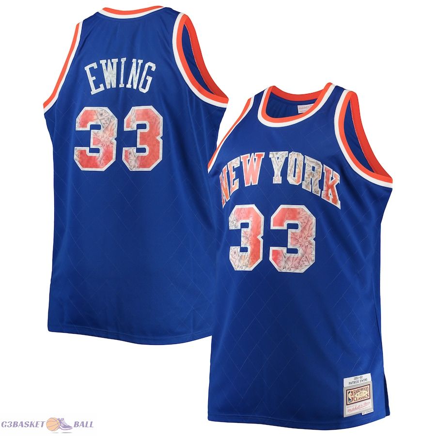 Men's New York Knicks Patrick Ewing Mitchell & Ness Blue Big & Tall 1991/92 NBA 75th Anniversary Diamond Swingman Jersey