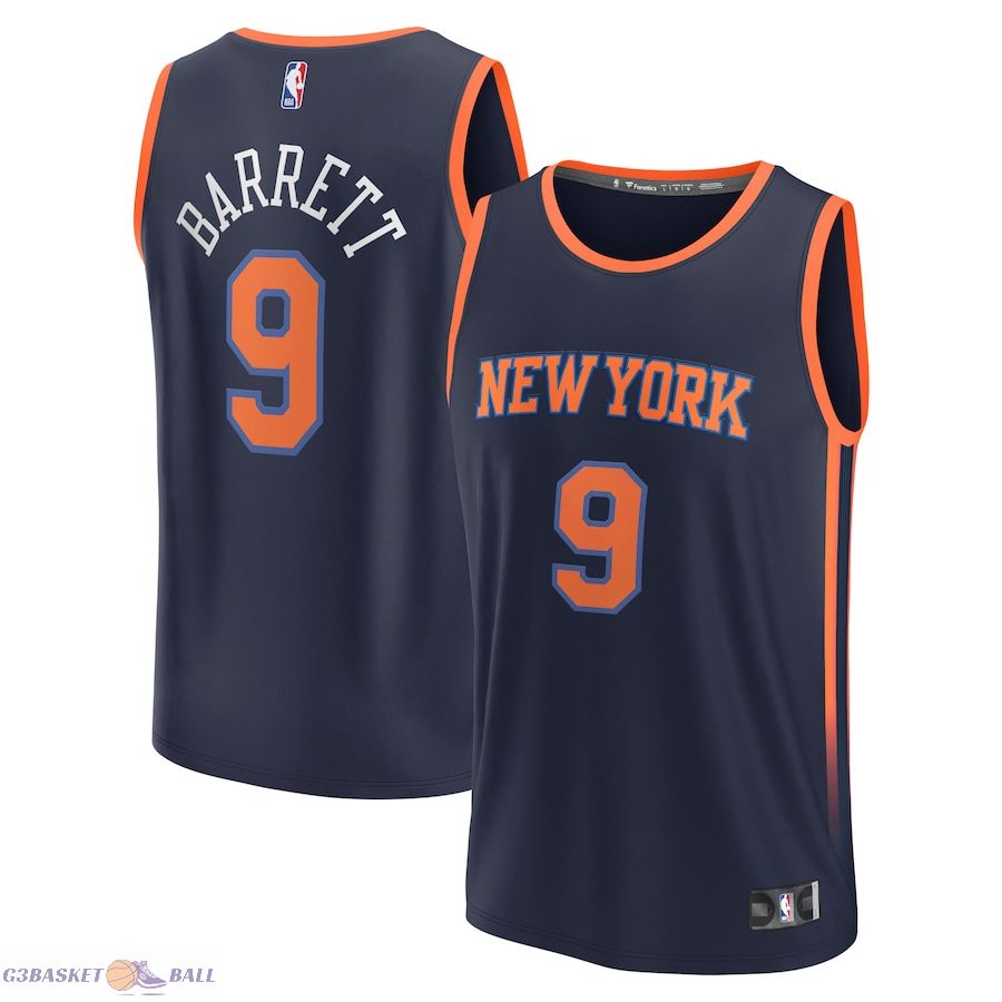 Men's New York Knicks RJ Barrett Fanatics Navy Fast Break Replica Player Jersey - Statement Edition