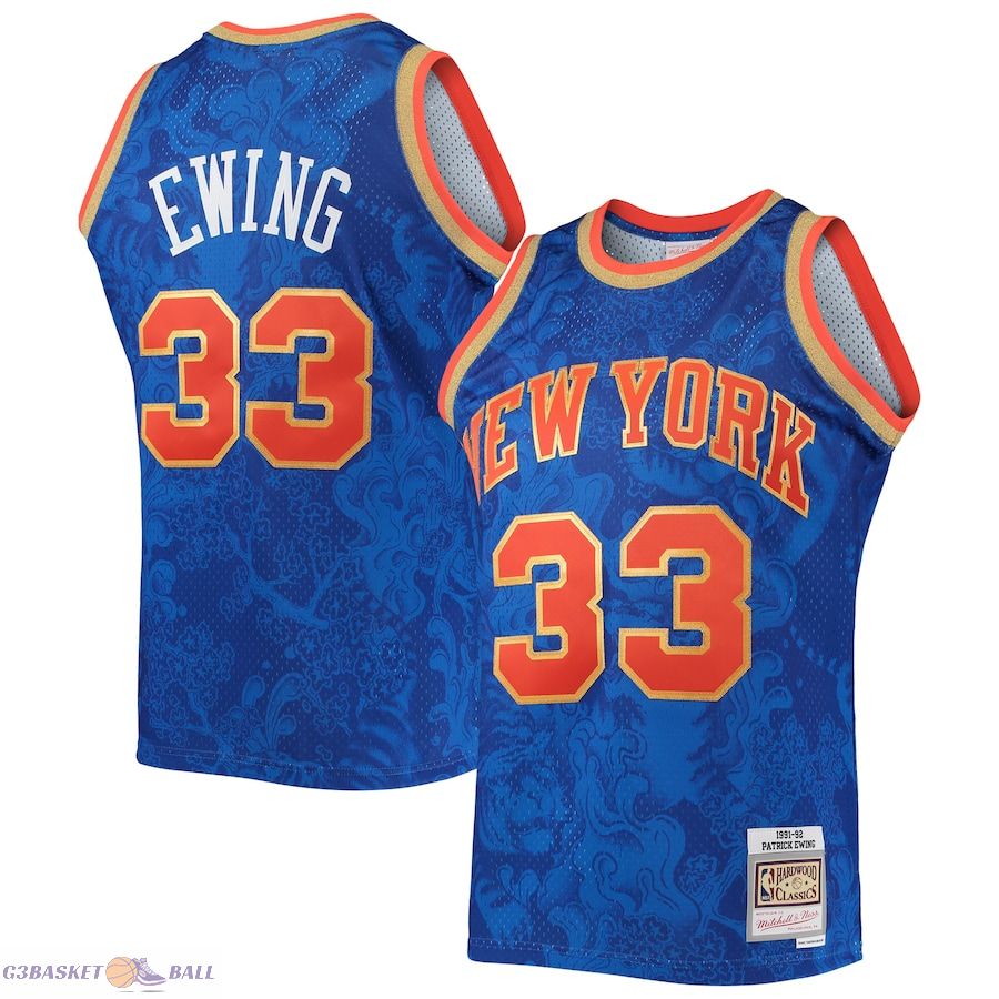 Men's New York Knicks Patrick Ewing Mitchell & Ness Blue Hardwood Classics 1991/92 Lunar New Year Swingman Jersey