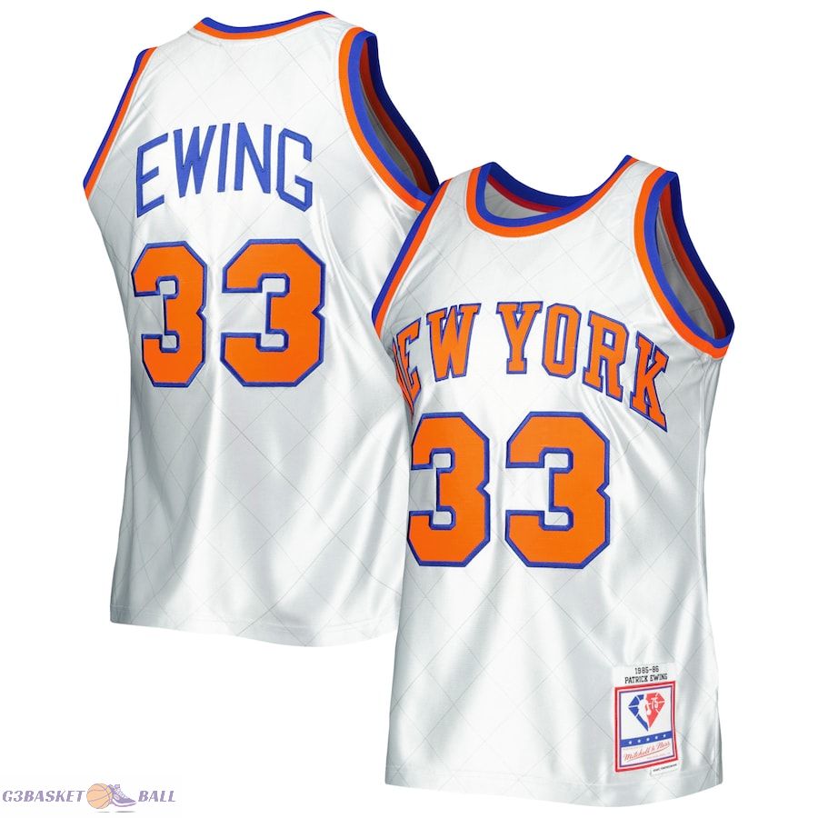 Men's New York Knicks Patrick Ewing Mitchell & Ness Platinum 1985/86 Hardwood Classics 75th Anniversary Swingman Jersey