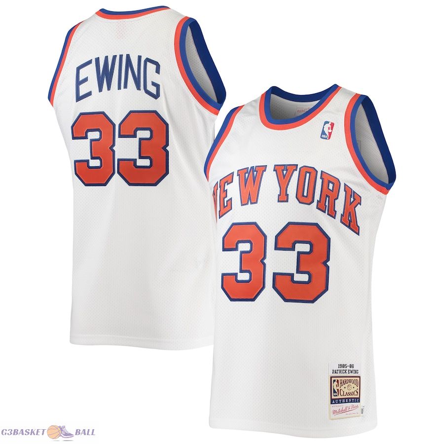 Men's New York Knicks Patrick Ewing Mitchell & Ness White 1985/86 Hardwood Classics Authentic Jersey