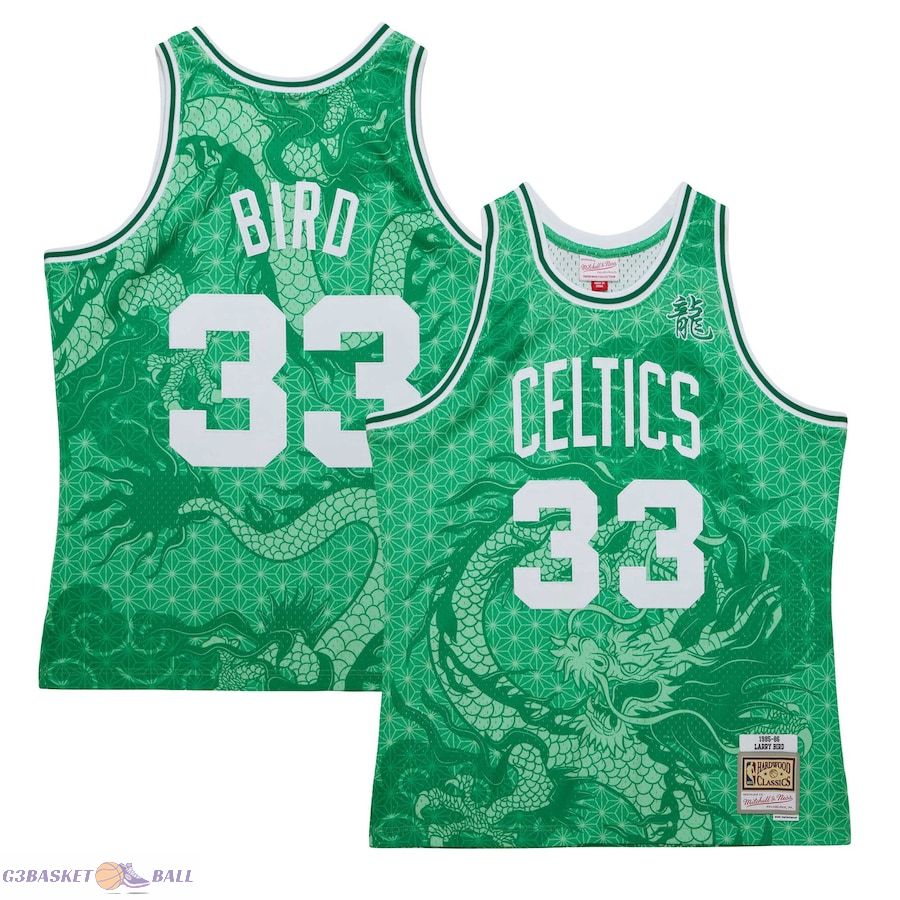 Men's Boston Celtics Larry Bird Mitchell & Ness Kelly Green 1985/86 Hardwood Classics Asian Heritage 6.0 Swingman Throwback Player Jersey