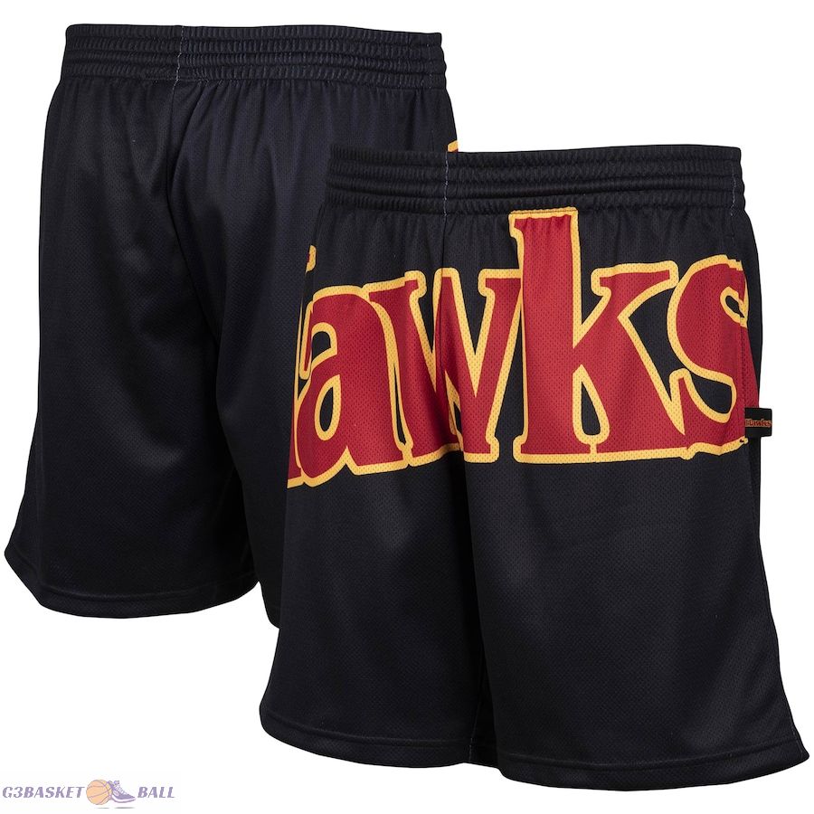 Men's Atlanta Hawks Mitchell & Ness Black Hardwood Classics Big Face 2.0 Shorts