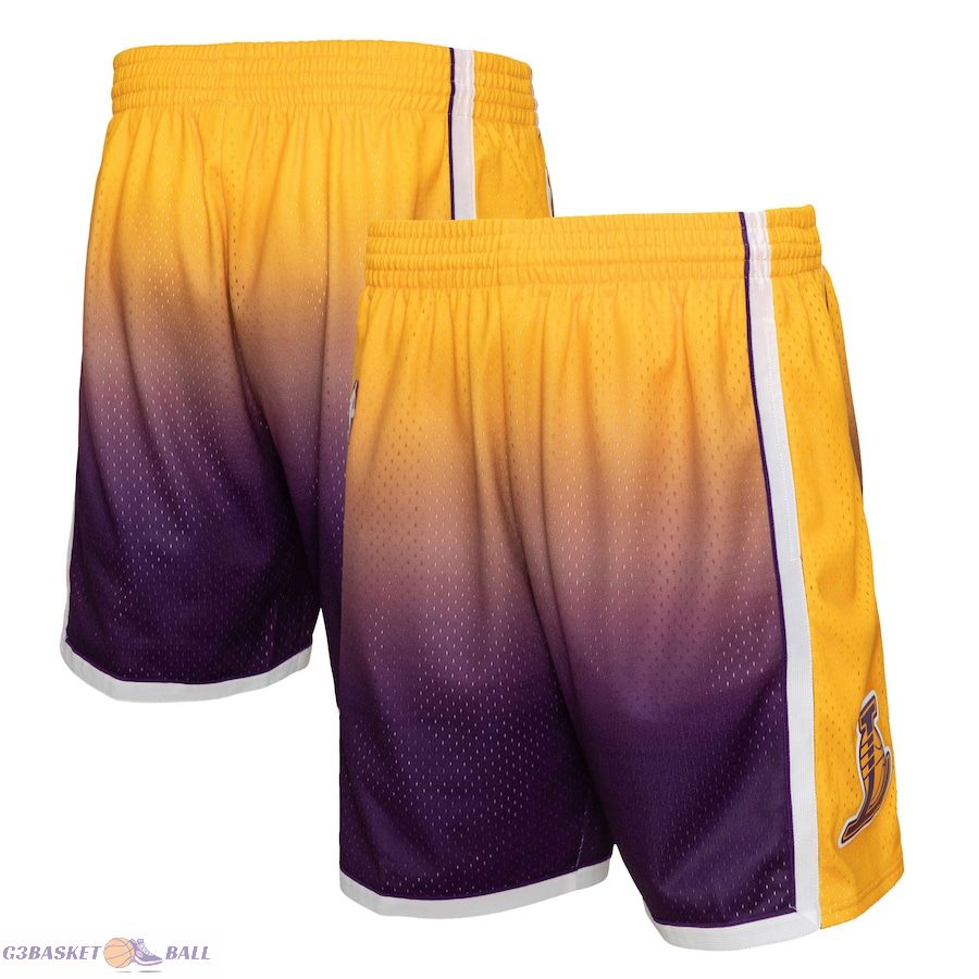 Men's Los Angeles Lakers Mitchell & Ness Gold/Purple 2009/10 Hardwood Classics Fadeaway Reload 3.0 Swingman Shorts