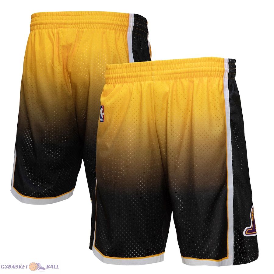 Men's Los Angeles Lakers Mitchell & Ness Gold/Black 2009/10 Hardwood Classics Fadeaway Reload 3.0 Swingman Shorts