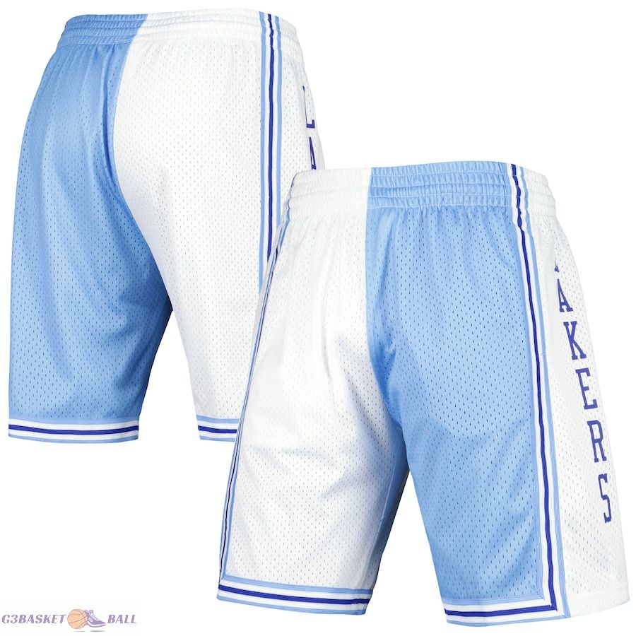 Men's Los Angeles Lakers Mitchell & Ness Powder Blue/White Hardwood Classics 1996 Split Swingman Shorts