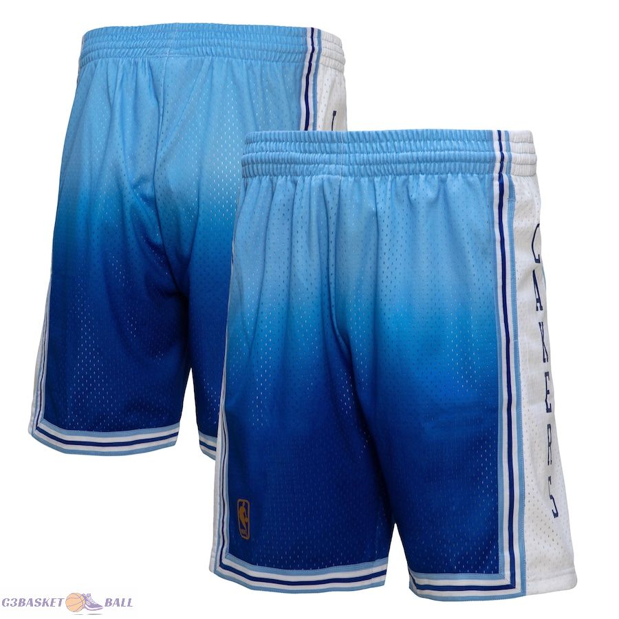 Men's Los Angeles Lakers Mitchell & Ness Light Blue/Blue 1996/97 Hardwood Classics Fadeaway Reload 3.0 Swingman Shorts