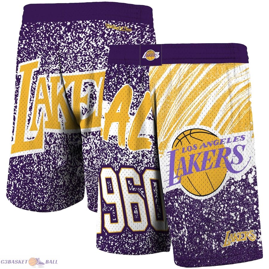 Men's Los Angeles Lakers Mitchell & Ness Purple Hardwood Classics Jumbotron Sublimated Shorts