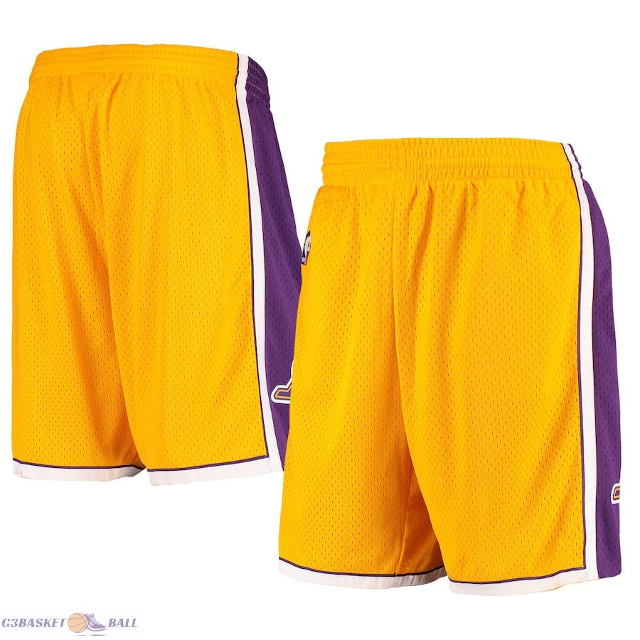 Men's Los Angeles Lakers Mitchell & Ness Gold Hardwood Classics Primary Logo Swingman Shorts