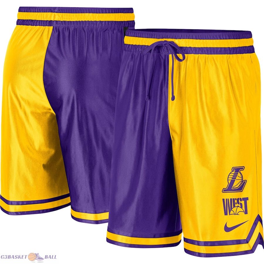 Men's Los Angeles Lakers Gold/Purple Courtside Versus Force Split DNA Performance Shorts