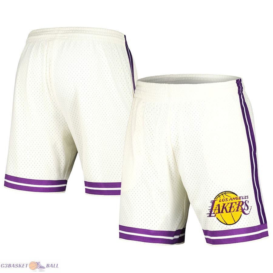 Men's Los Angeles Lakers Mitchell & Ness Cream Chainstitched Swingman Shorts