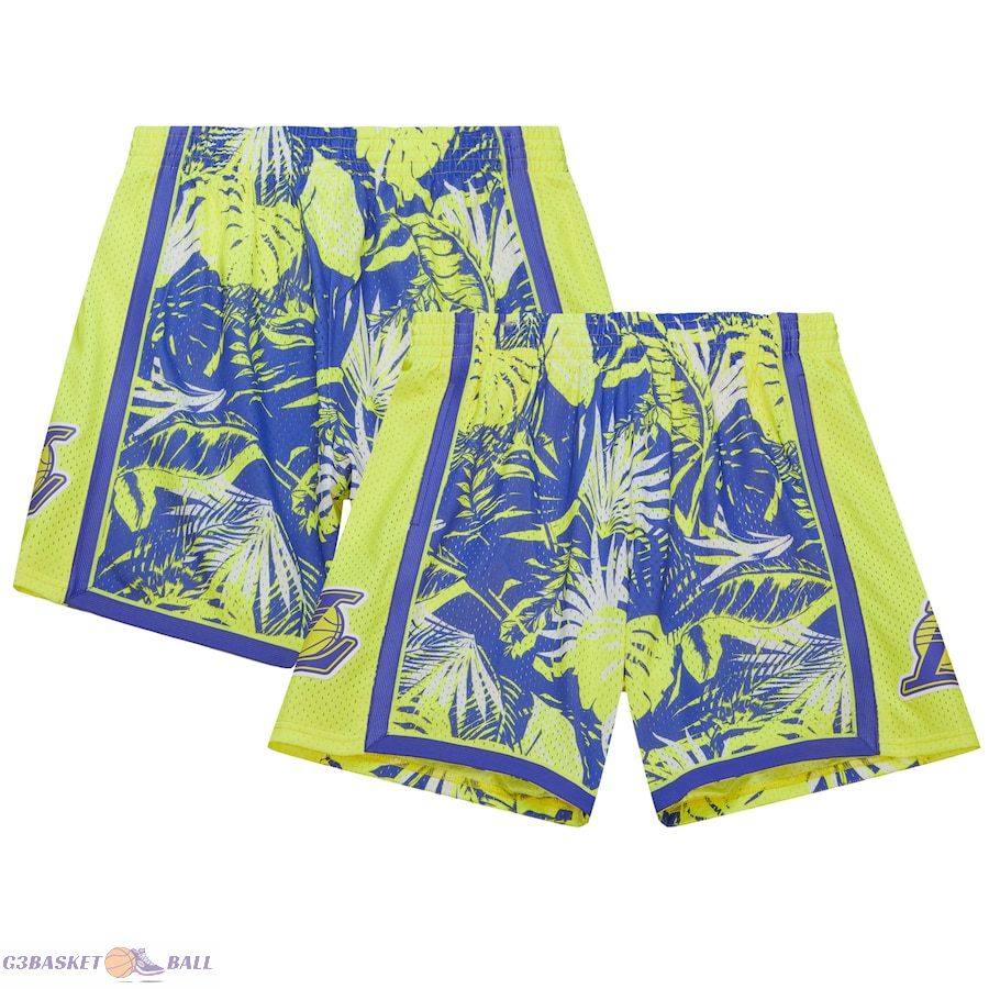 Men's Los Angeles Lakers Mitchell & Ness Purple 2009-10 Hardwood Classics Neon Tropical Swingman Shorts