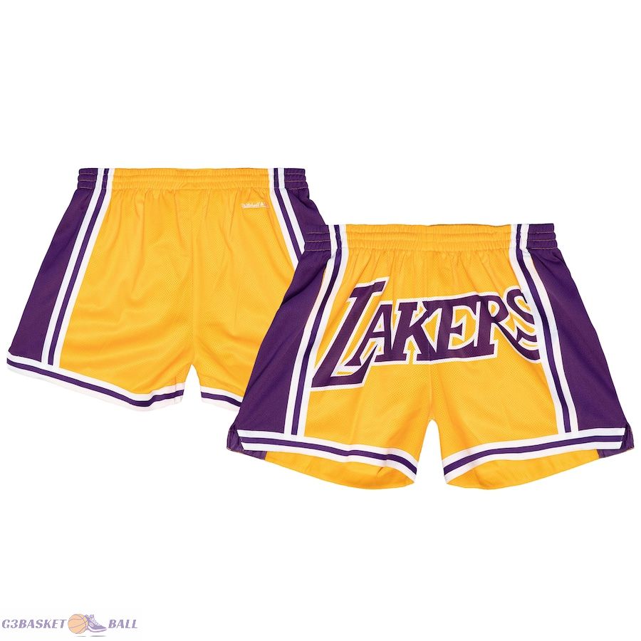 Women's Los Angeles Lakers Mitchell & Ness Gold Swingman Big Face 3.0 Basketball Shorts