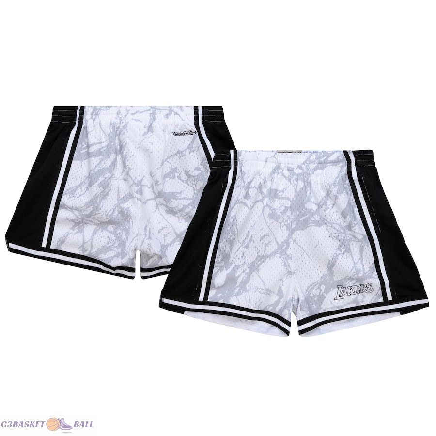 Women's Los Angeles Lakers Mitchell & Ness White Hardwood Classics Marble Shorts