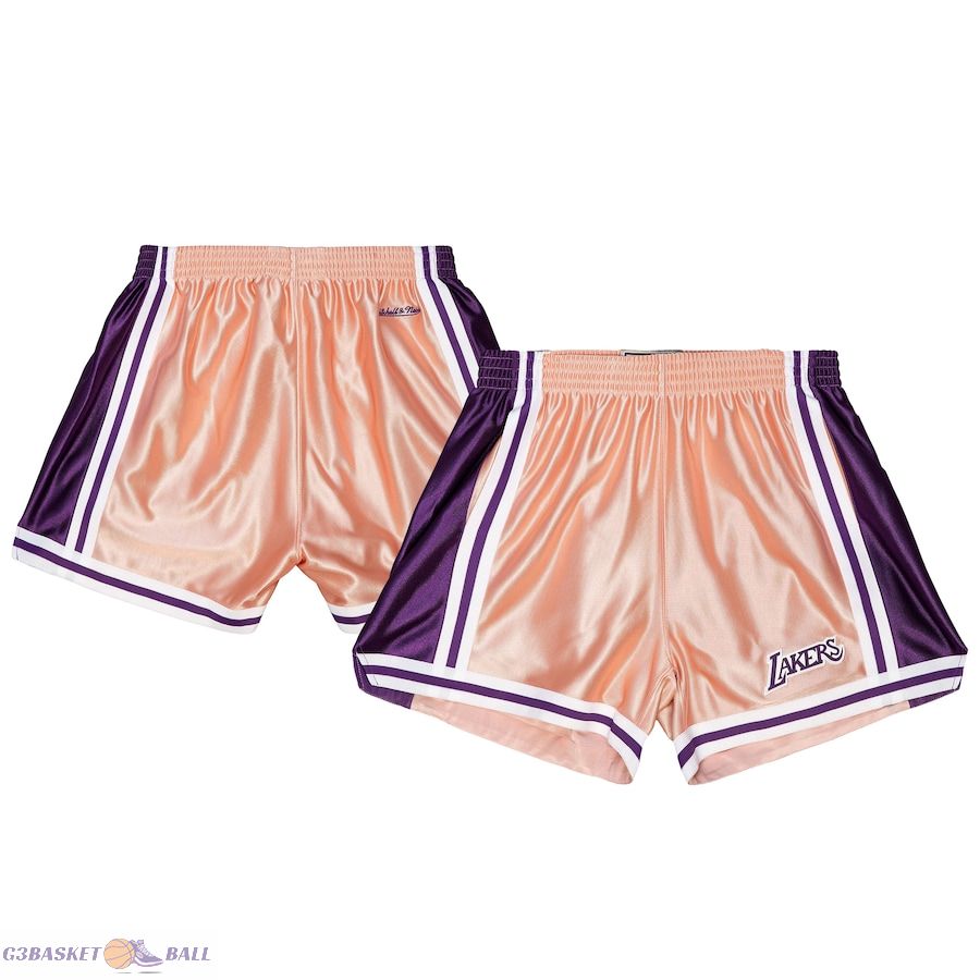 Women's Los Angeles Lakers Mitchell & Ness Pink 75th Anniversary Rose Gold Basketball Shorts