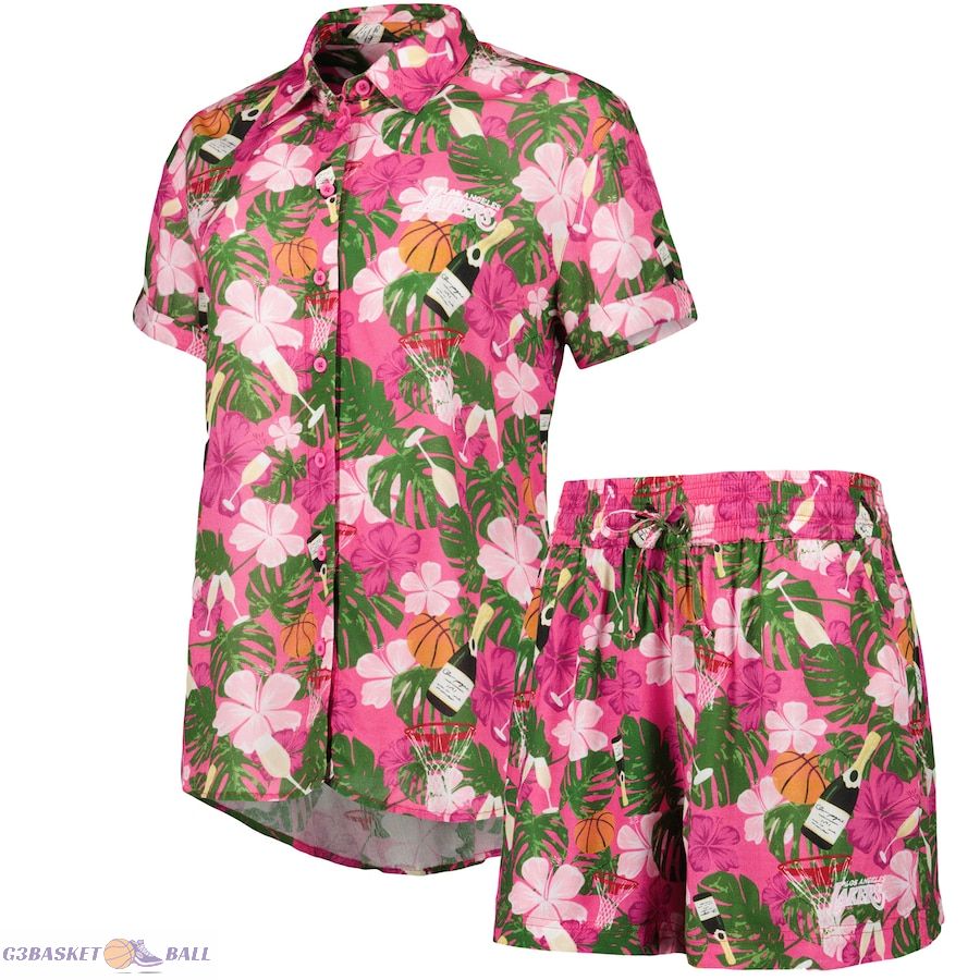 Women's Los Angeles Lakers Lusso Pink Finley-Frankie Party Top & Shorts Set