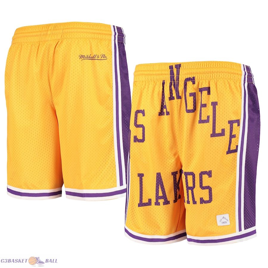 Youth Los Angeles Lakers Gold Hardwood Classics Throwback Big Face Mesh Shorts