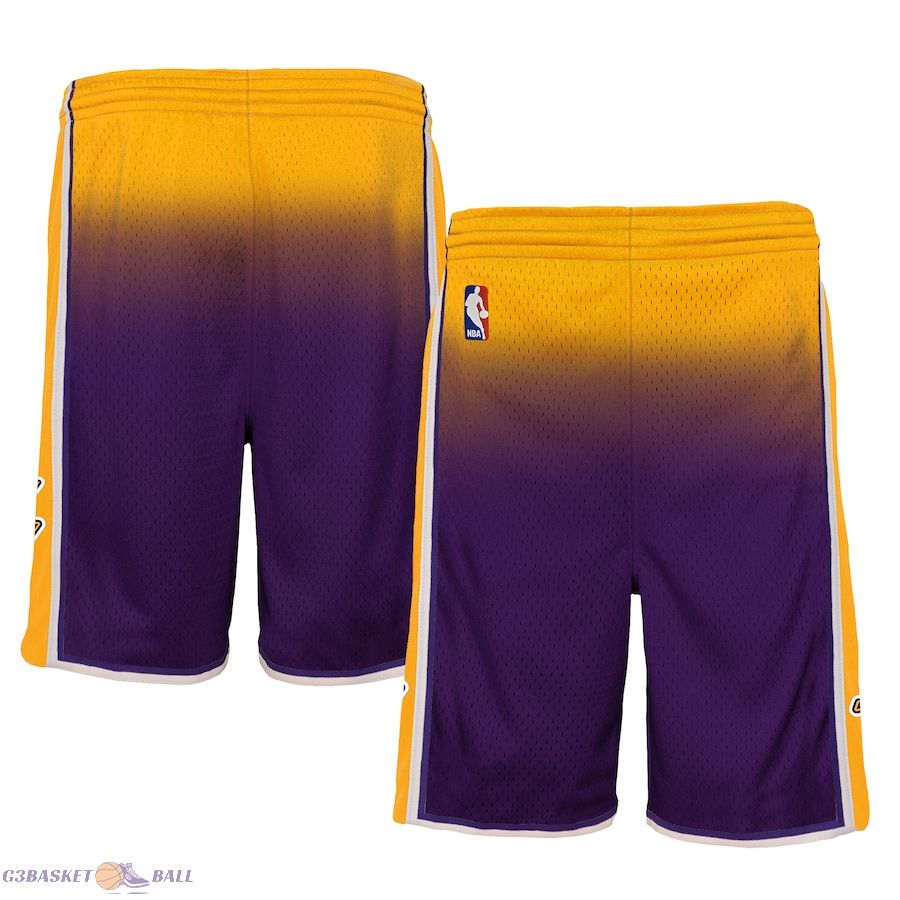 Youth Los Angeles Lakers Mitchell & Ness Gold/Purple 2009/10 Hardwood Classics Fadeaway Reload 3.0 Swingman Shorts