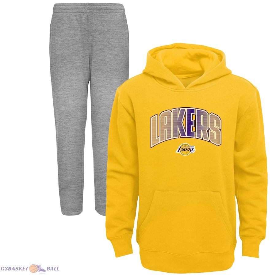 Preschool Los Angeles Lakers Gold/Heather Gray Double Up Pullover Hoodie & Pants Set