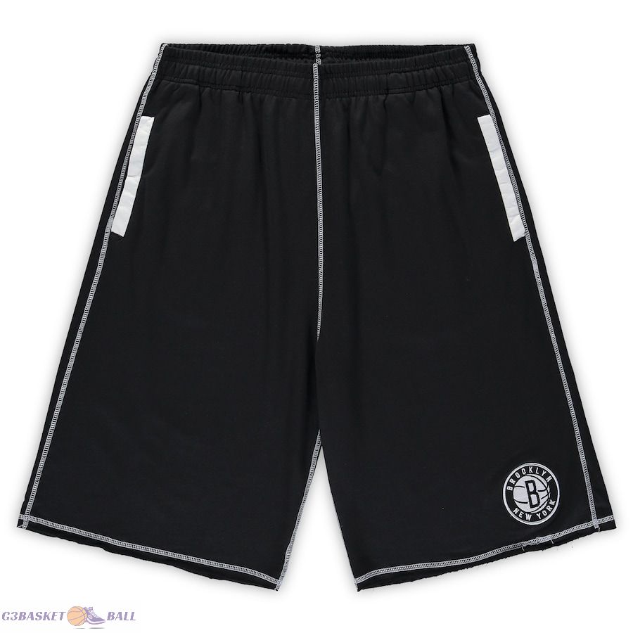 Men's Brooklyn Nets Black/White Big & Tall Contrast Stitch Knit Shorts