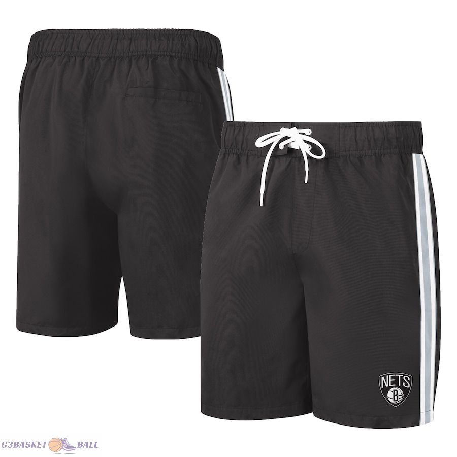 Men's Brooklyn Nets G-III Sports by Carl Banks Black/Gray Sand Beach Volley Swim Shorts