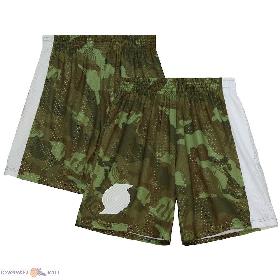 Men's Portland Trail Blazers Mitchell & Ness Camo 1991-92 Hardwood Classics Ghost Green Swingman Shorts