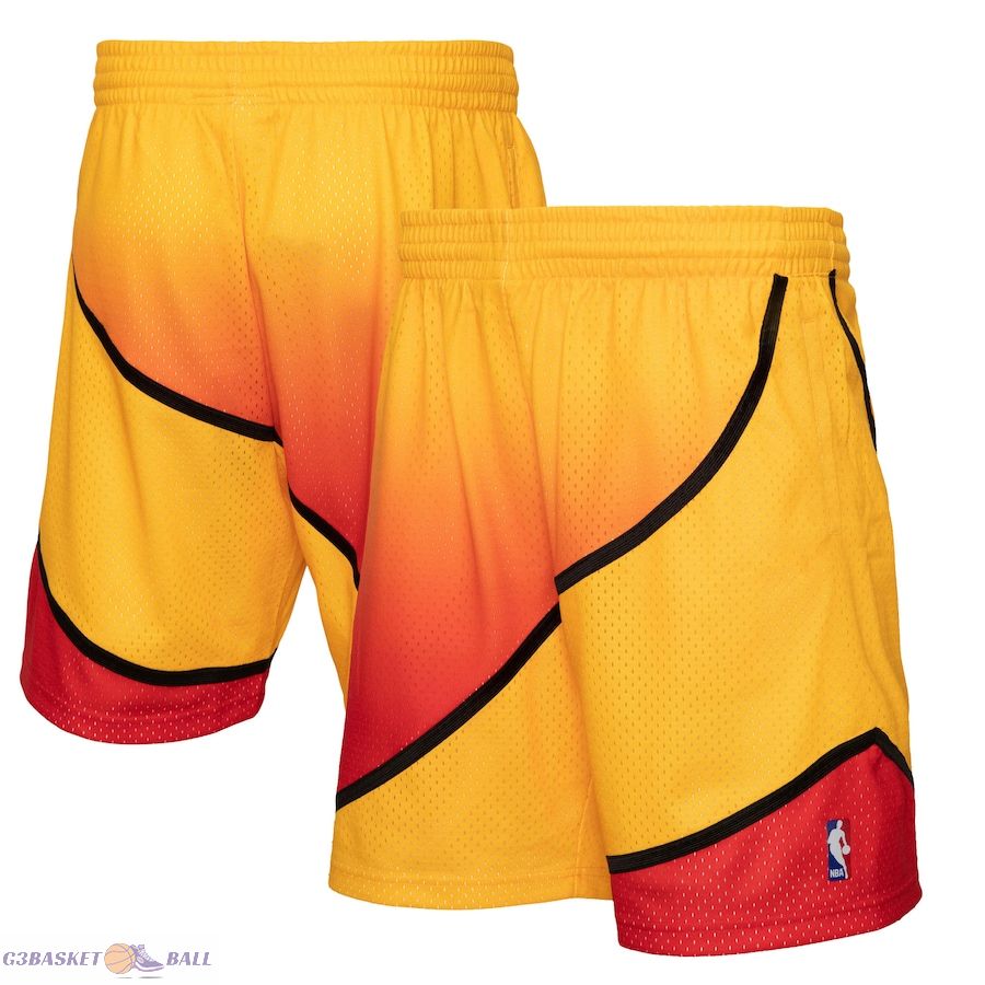 Men's Atlanta Hawks Mitchell & Ness Gold/Red 1986/87 Hardwood Classics Fadeaway Reload 3.0 Swingman Shorts