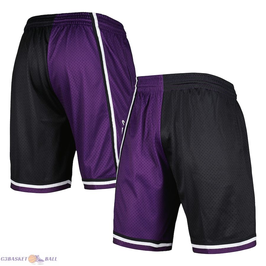 Men's Sacramento Kings Mitchell & Ness Black/Purple Hardwood Classics 2000 Split Swingman Shorts