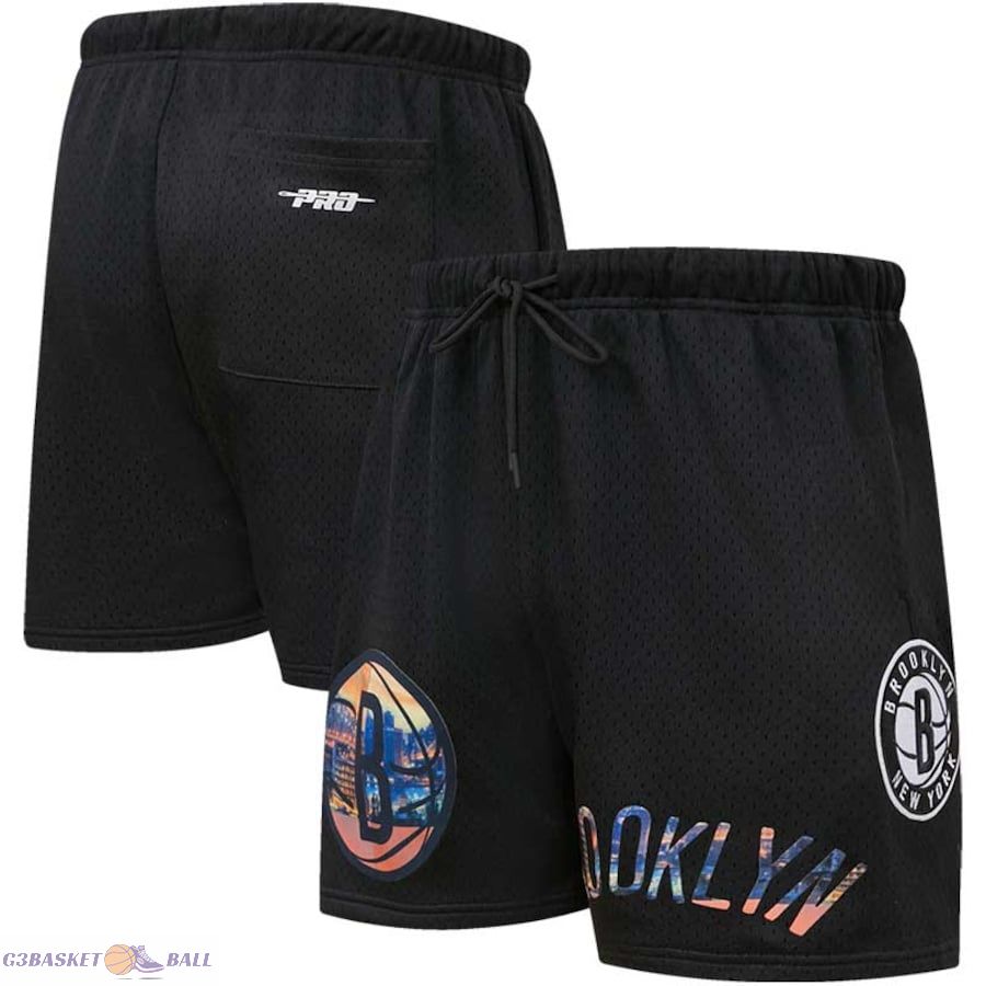 Men's Brooklyn Nets Pro Standard Black City Scape Mesh Shorts