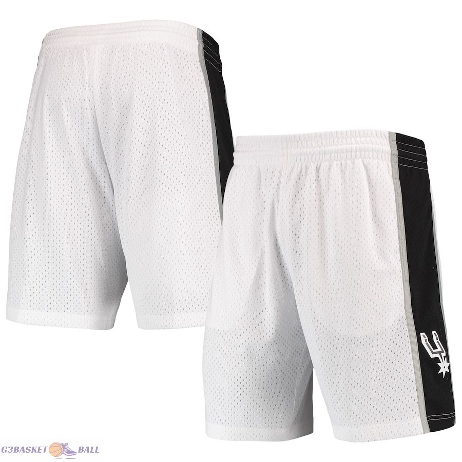 Men's San Antonio Spurs Mitchell & Ness White Hardwood Classics Primary Logo Swingman Shorts