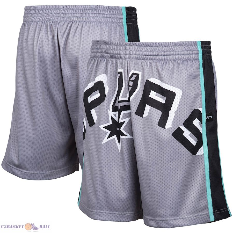 Men's San Antonio Spurs Mitchell & Ness Gray Hardwood Classics Big Face 2.0 Shorts