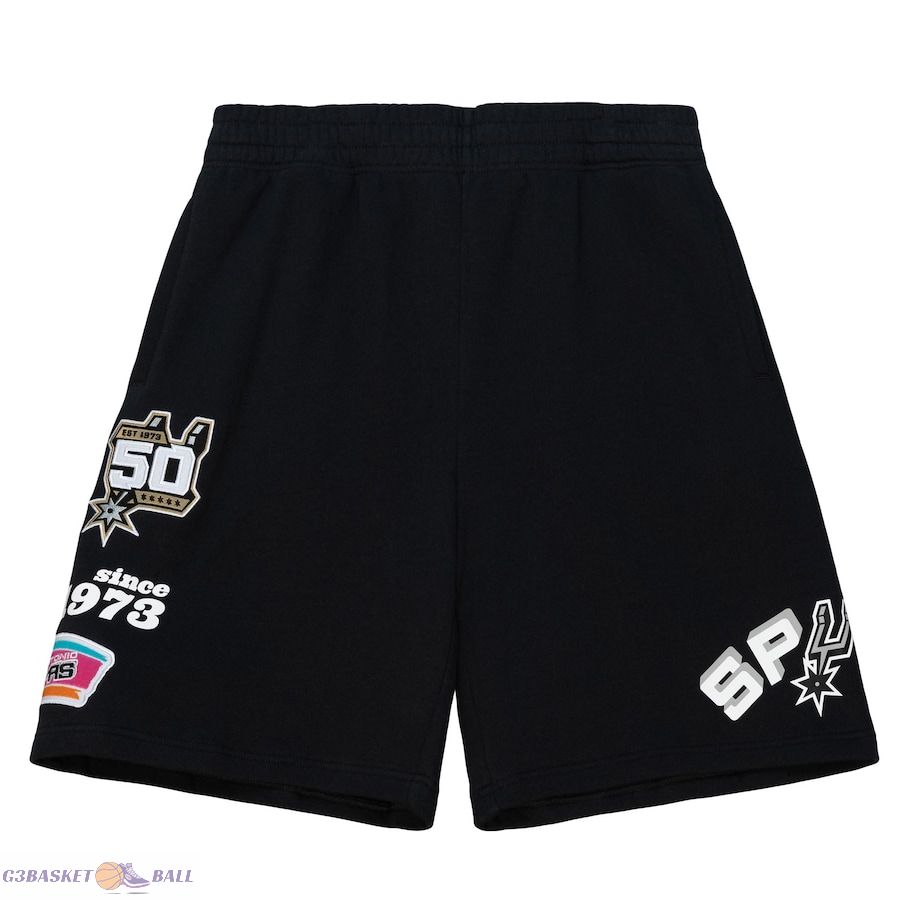 Men's San Antonio Spurs Mitchell & Ness Black Team Origins Fleece Shorts