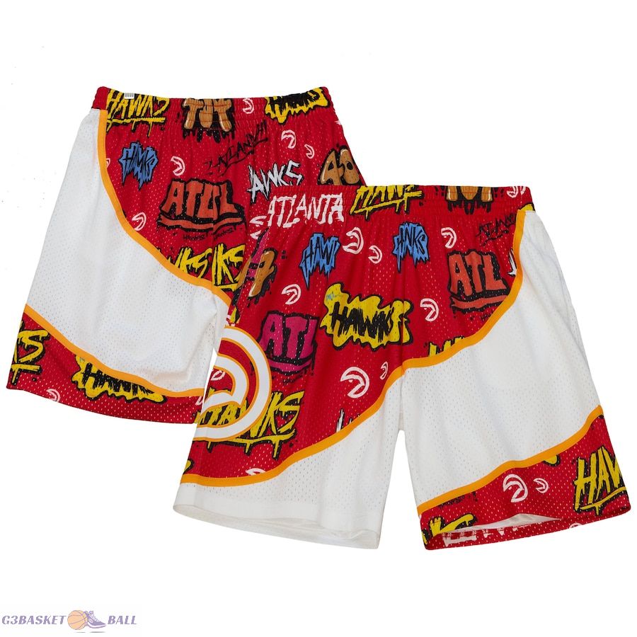 Men's Atlanta Hawks Mitchell & Ness Red 1998-99 Hardwood Classics Slap Sticker Swingman Shorts