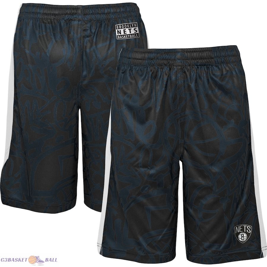 Youth Brooklyn Nets Black Scribble Dribble Baller Shorts