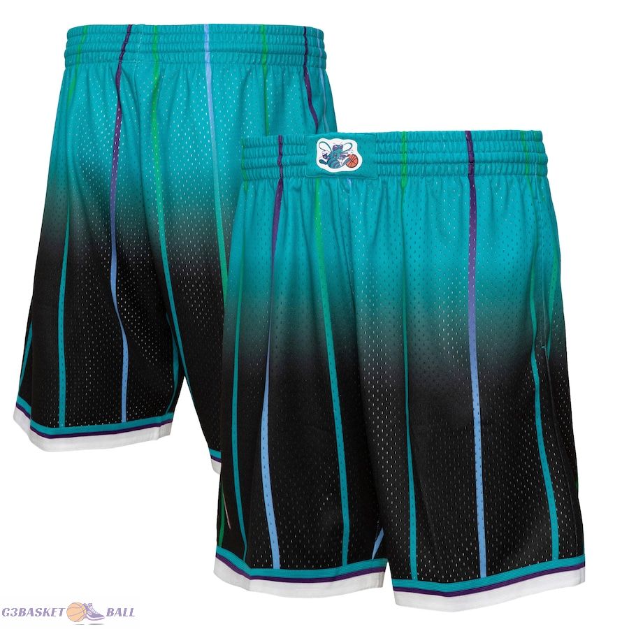 Men's Charlotte Hornets Mitchell & Ness Teal/Black 1995/96 Hardwood Classics Fadeaway Reload 3.0 Swingman Shorts