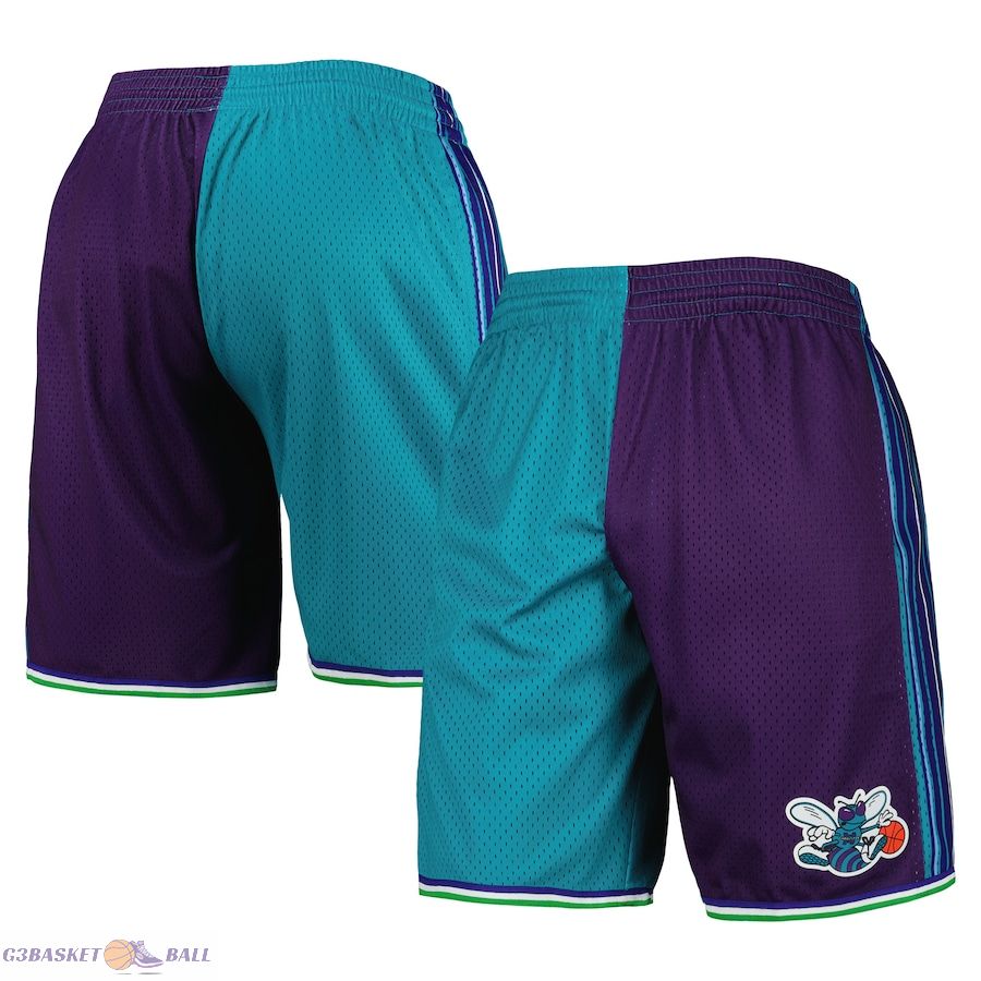 Men's Charlotte Hornets Mitchell & Ness Teal/Purple Hardwood Classics 1999 Split Swingman Shorts