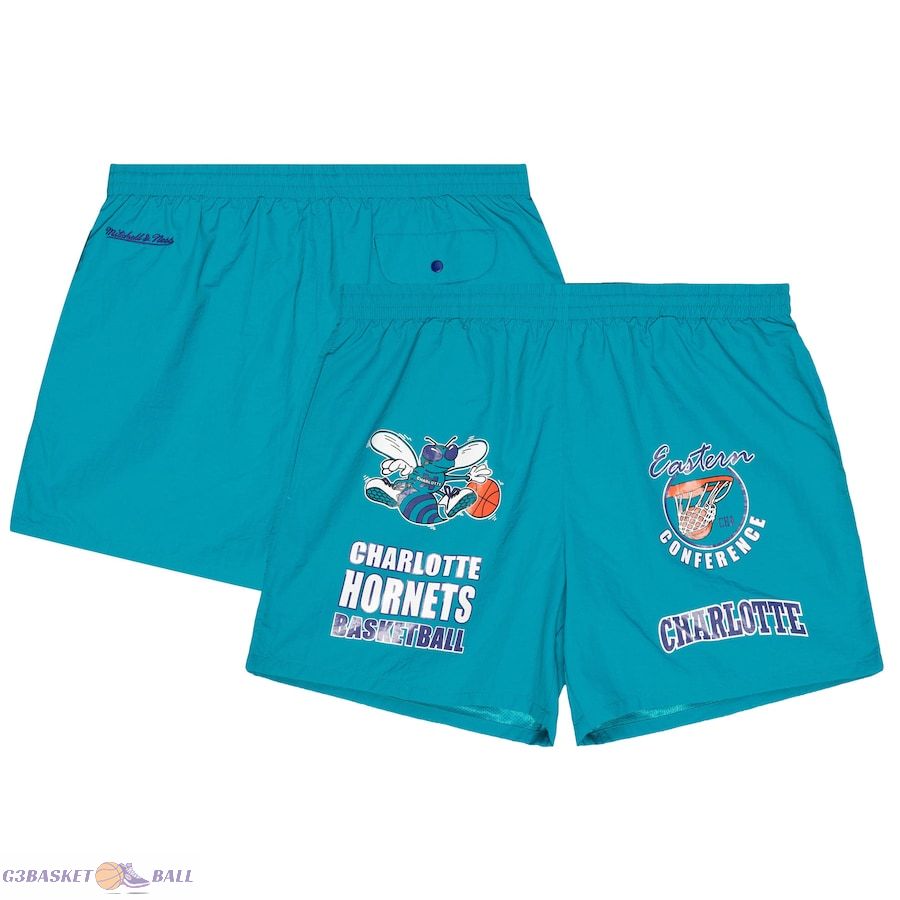 Men's Charlotte Hornets Mitchell & Ness Teal Woven Shorts