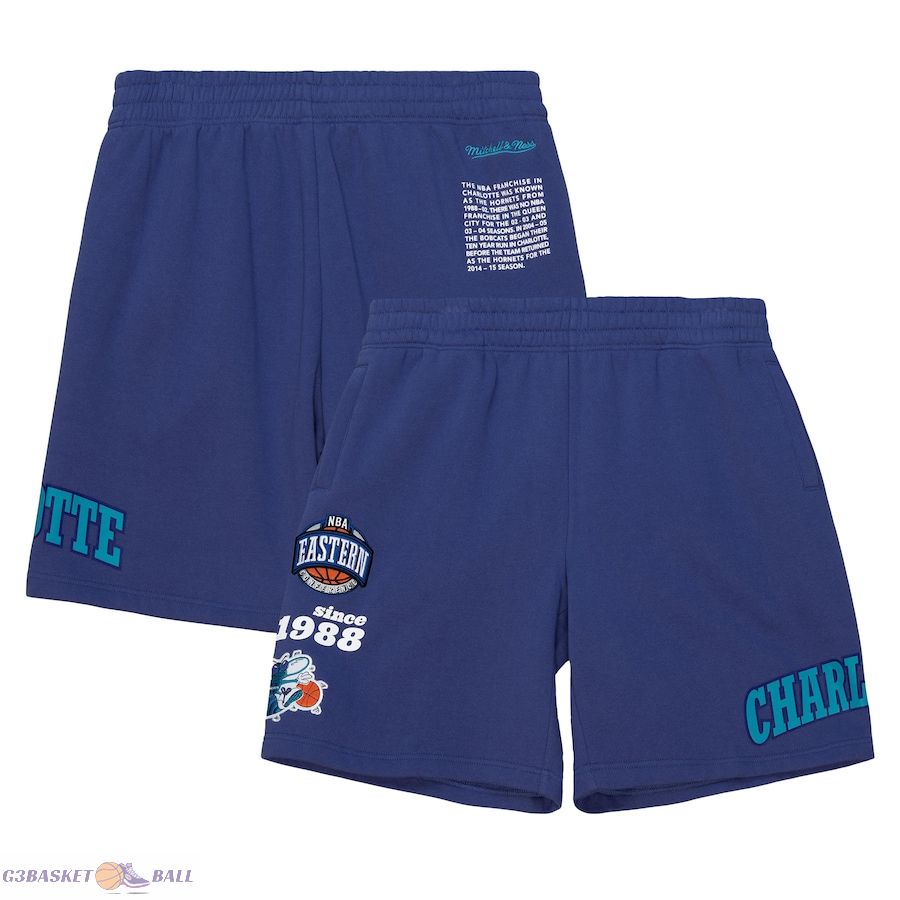 Men's Charlotte Hornets Mitchell & Ness Purple Team Origins Fleece Shorts