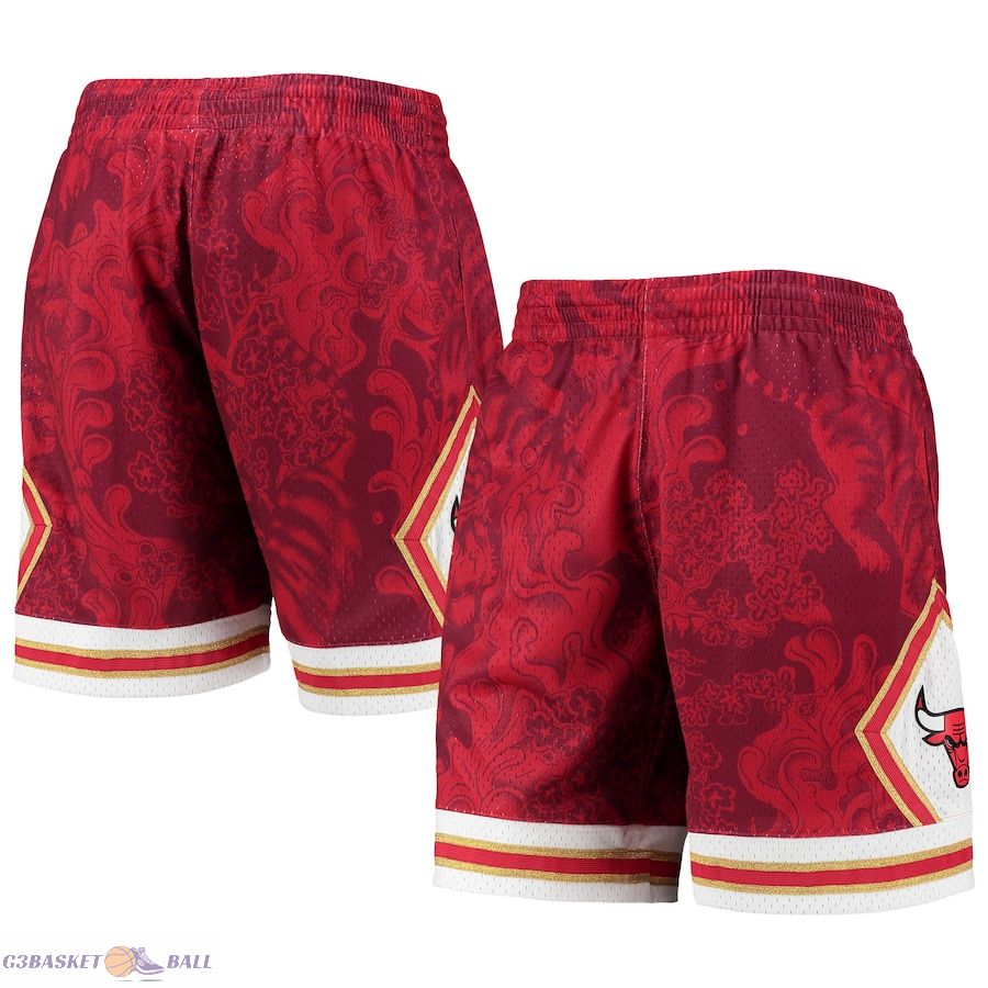 Men's Chicago Bulls Mitchell & Ness Red Hardwood Classics Lunar New Year Swingman Shorts