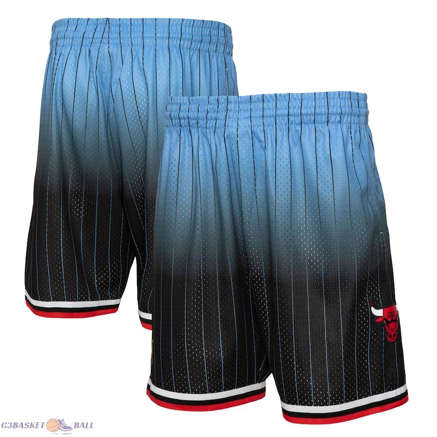 Men's Chicago Bulls Mitchell & Ness Black/Light Blue 1995/96 Hardwood Classics Fadeaway Reload 3.0 Swingman Shorts